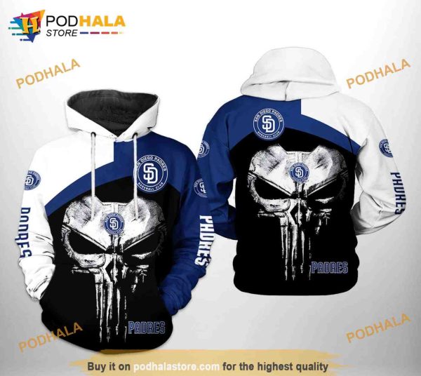 San Diego Padres MLB Skull Punisher 3D Hoodie