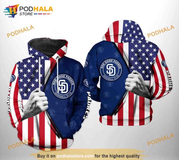 San Diego Padres MLB US Flag 3D Hoodie