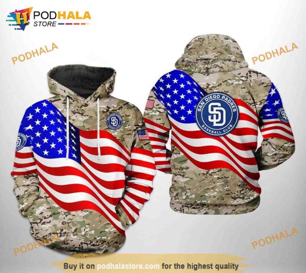 San Diego Padres MLB US Flag Camo Veteran 3D Hoodie