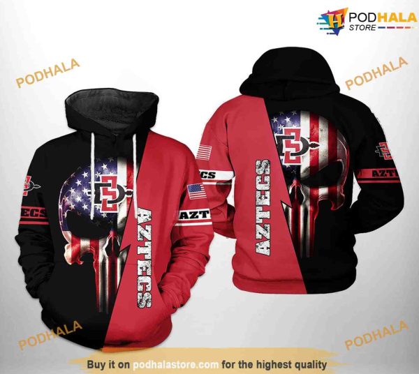 San Diego State Aztecs US Flag Skull NCAA 3D Hoodie