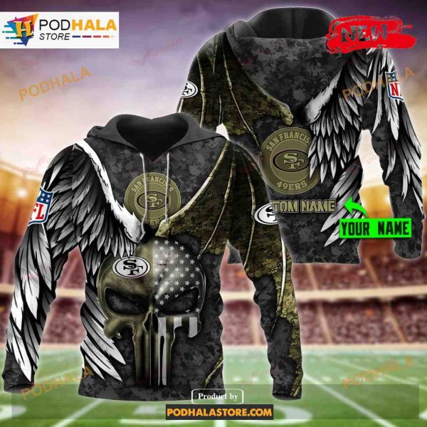 San Francisco 49ers Custom Name Luxury Eagle Skull Design NFL Hoodie 3D