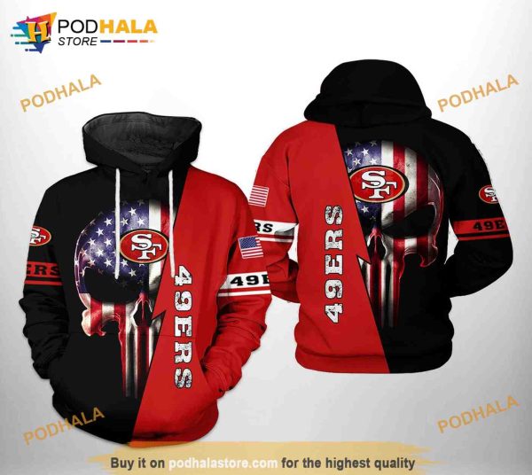 San Francisco 49ers NFL US Flag Skull Team 3D Hoodie For Football Lovers