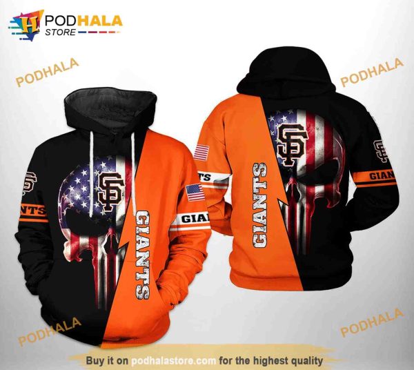 San Francisco Giants MLB US Flag Skull 3D Hoodie