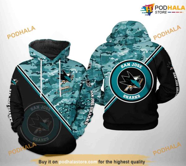 San Jose Sharks NHL Camo Team NHL Hoodie 3D