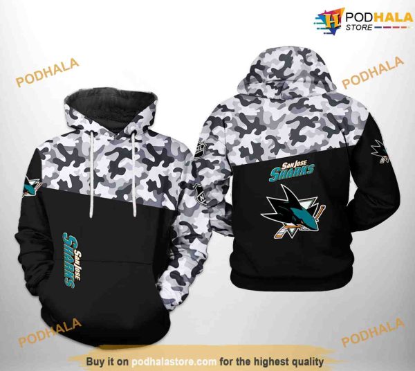 San Jose Sharks NHL Camo Veteran NHL Hoodie 3D