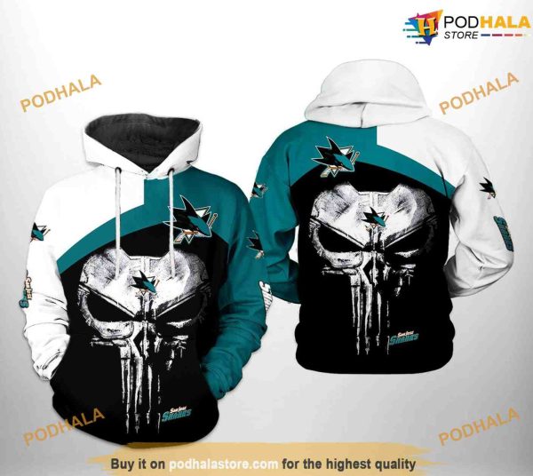 San Jose Sharks NHL Skull Punisher NHL Hoodie 3D