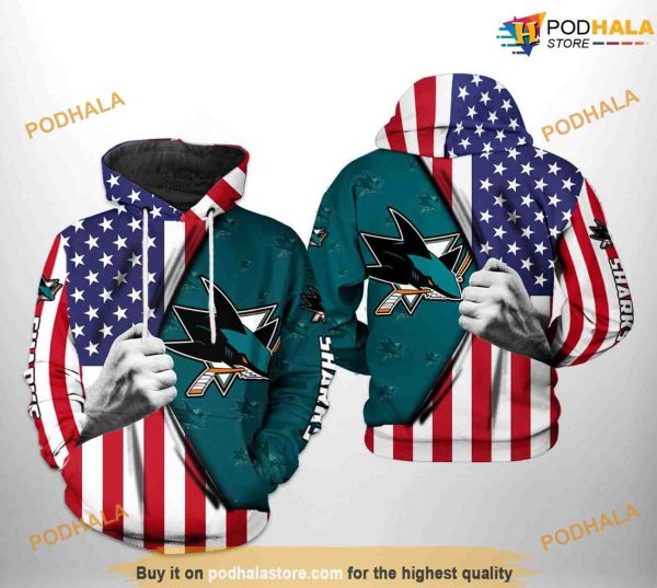 San Jose Sharks NHL US FLag NHL Hoodie 3D