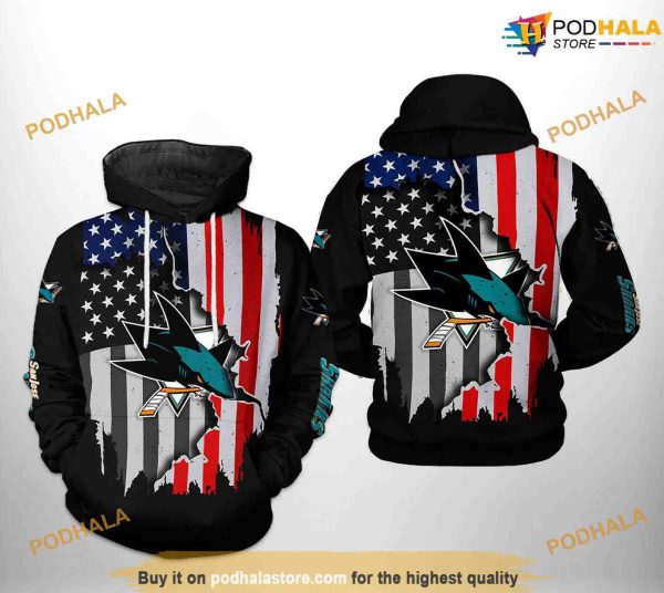 San Jose Sharks NHL US FLag Team NHL Hoodie 3D