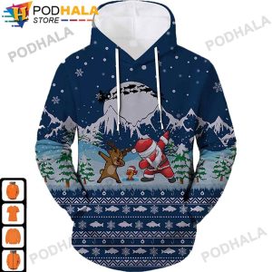 Santa Claus Reindeer Dabbing Christmas AOP 3D Hoodie