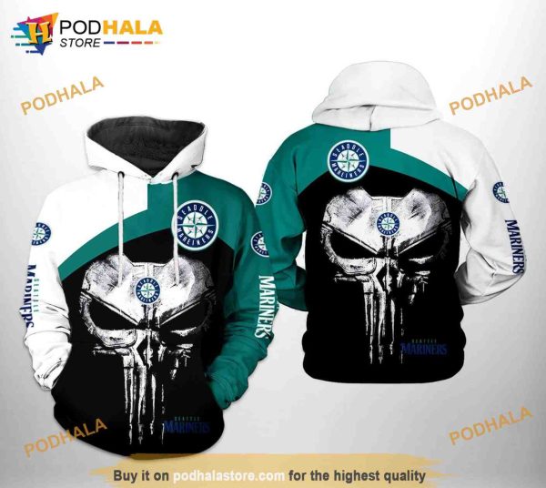 Seattle Mariners MLB Skull Punisher 3D Hoodie