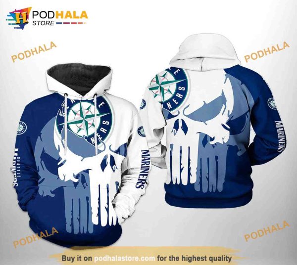 Seattle Mariners MLB Team Skull 3D Hoodie