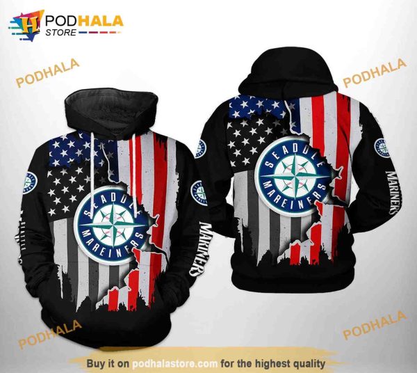 Seattle Mariners MLB US Flag 3D Hoodie