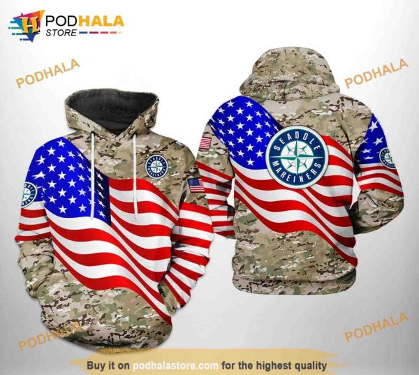 Seattle Mariners MLB US Flag Camo Veteran 3D Hoodie