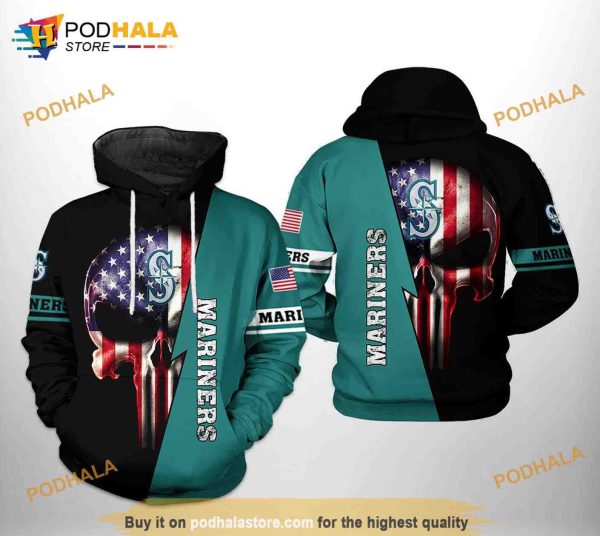 Seattle Mariners MLB US Flag Skull 3D Hoodie