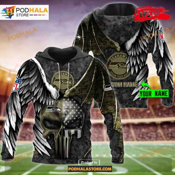 Seattle Seahawks Custom Name Luxury Eagle Skull Design NFL Hoodie 3D