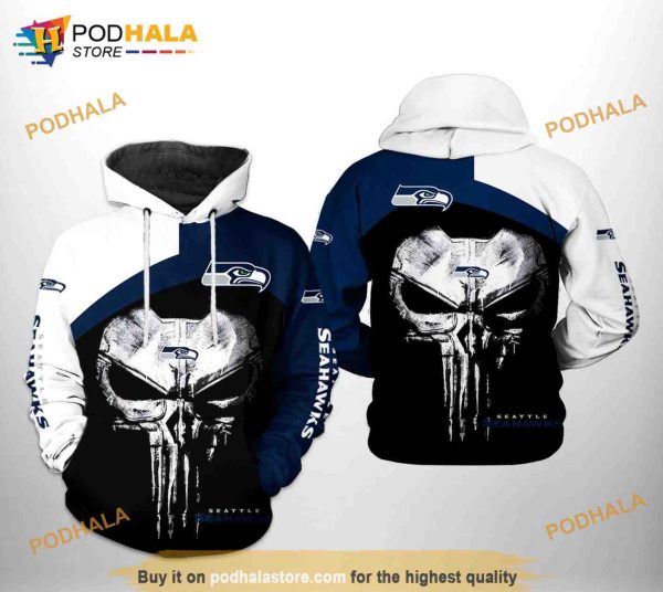 Seattle Seahawks NFL Skull Punisher Team 3D Hoodie