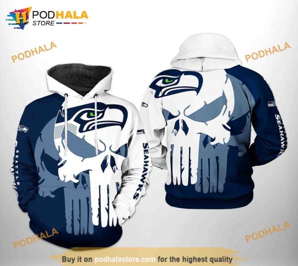 Seattle Seahawks NFL Team Skull 3D Hoodie