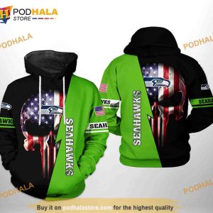 Seattle Seahawks NFL US Flag Skull Team 3D Hoodie