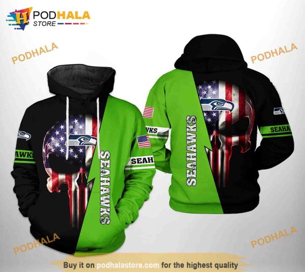 Seattle Seahawks NFL US Flag Skull Team 3D Hoodie