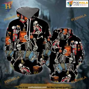 Skeleton Accordion Halloween All Over Printed 3D Hoodie Sweatshirt