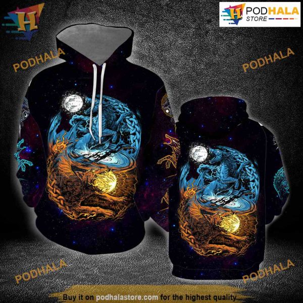 Skoll and Hati All Over Printed 3D Hoodie Sweatshirt