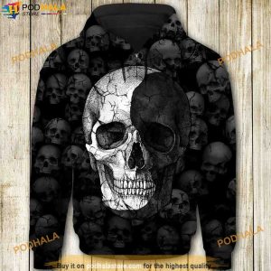 Skull Black And White Halloween 3D Hoodie