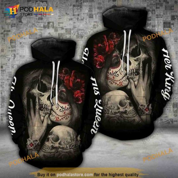 Skull Couple Kissing 3D Hoodie