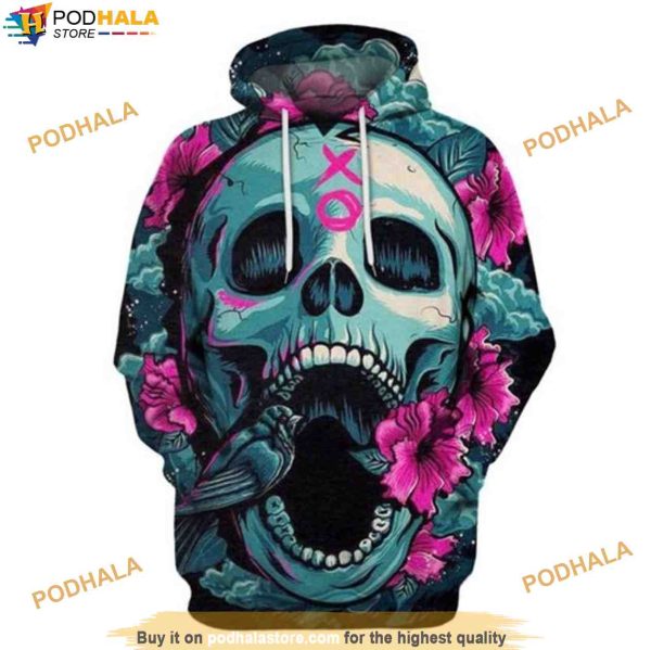 Skull Flower Full Over Printing Halloween 3D Hoodie