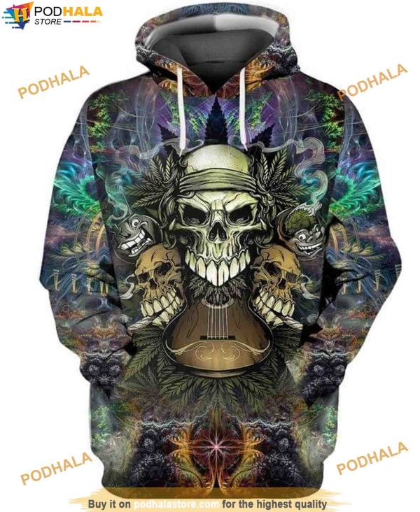 Skull Guitar Full Printing Halloween 3D Hoodie