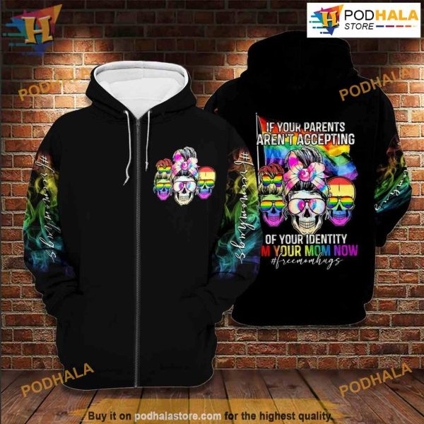 Skull LGBT Free Mom Hug All Over Printed 3D Hoodie Sweatshirt