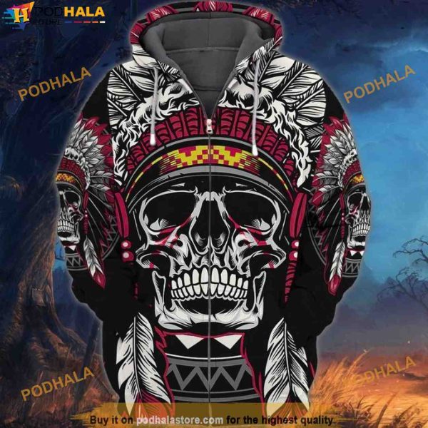 Skull Native American Halloween 3D Hoodie