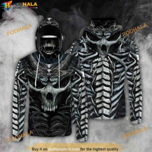 Skull Skeleton Mask Over Print Halloween 3D Hoodie