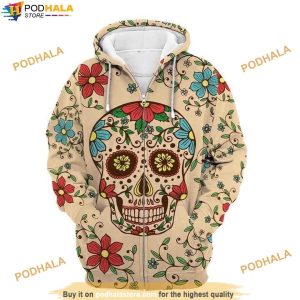 Skull Tattoo Flowers Halloween 3D Hoodie