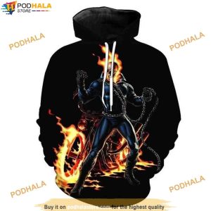 Skull s Burning Flame Ghost Rider Over Print Halloween 3D Hoodie