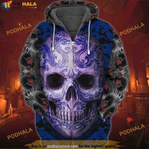 Skulls Flowers Halloween 3D Hoodie