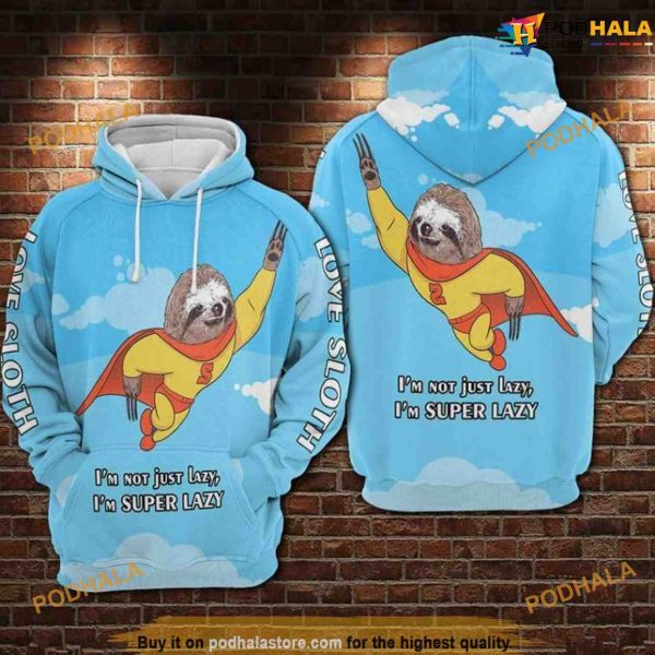 Sloth Shirt Super Lazy Over Print 3D Funny Christmas Hoodie