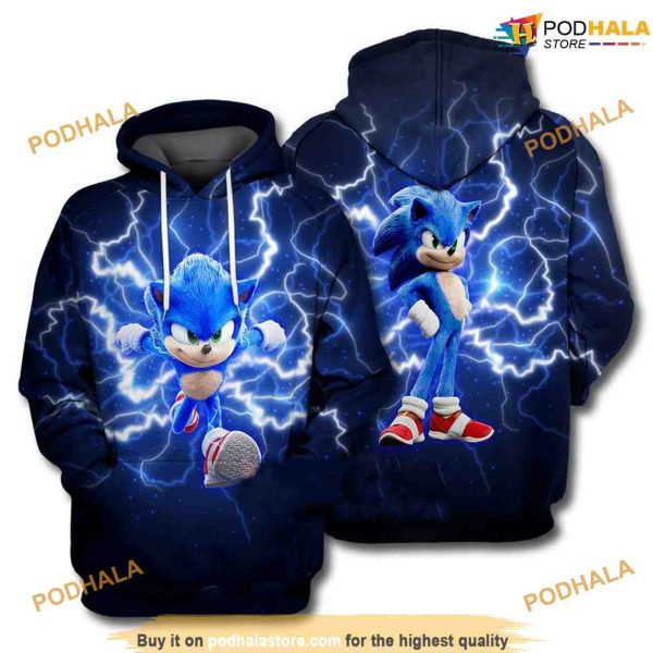 Sonic The Hedgehog Lightning Fast Over Print 3D Funny Christmas Hoodie