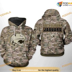 South Alabama Jaguars Camo Veteran NCAA 3D Hoodie