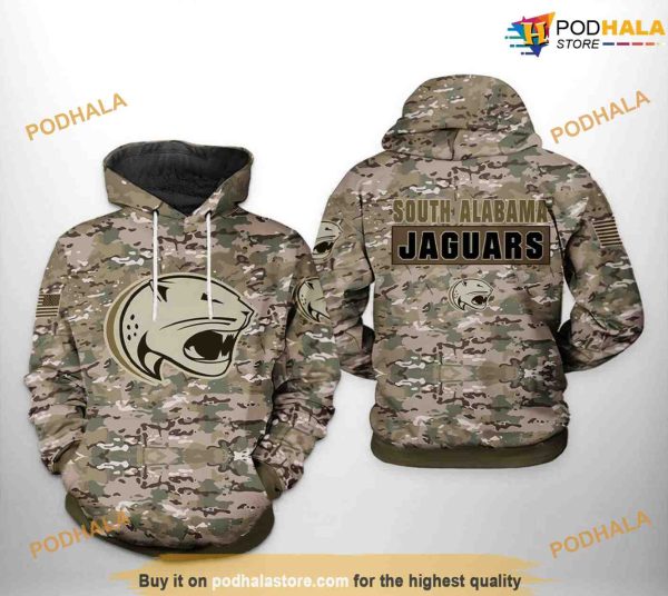 South Alabama Jaguars Camo Veteran NCAA 3D Hoodie