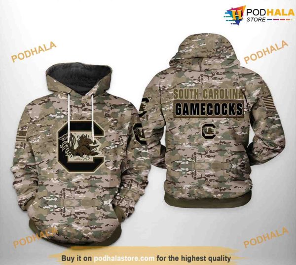 South Carolina Gamecocks Camo Veteran NCAA 3D Hoodie