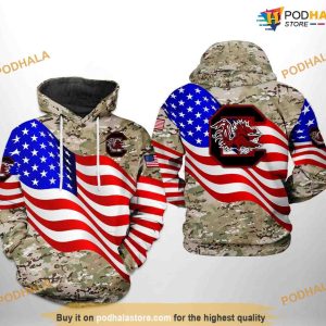 South Carolina Gamecocks US Flag Camo Veteran NCAA 3D Hoodie