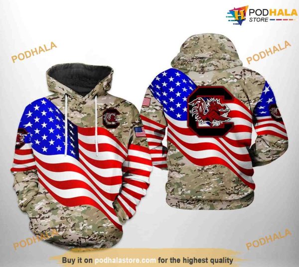 South Carolina Gamecocks US Flag Camo Veteran NCAA 3D Hoodie