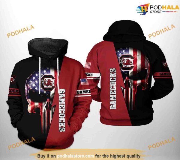 South Carolina Gamecocks US Flag Skull NCAA 3D Hoodie