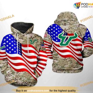 South Florida Bulls US Flag Camo Veteran NCAA 3D Hoodie