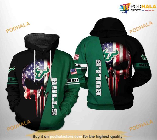 South Florida Bulls US Flag Skull NCAA 3D Hoodie