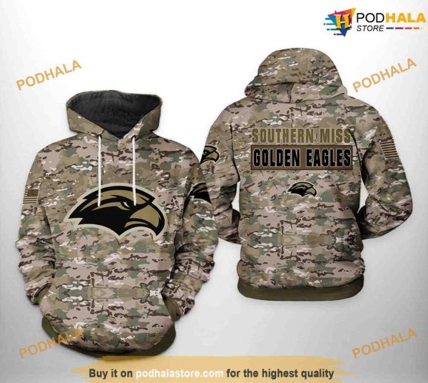 Southern Miss Golden Eagles Camo Veteran NCAA 3D Hoodie