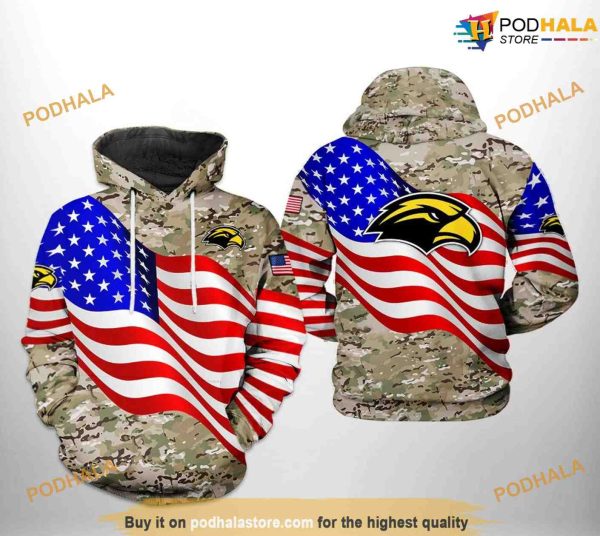 Southern Miss Golden Eagles US Flag Camo Veteran NCAA 3D Hoodie