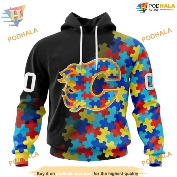 Special Black Autism Awareness Design NHL Calgary Flames Hoodie 3D