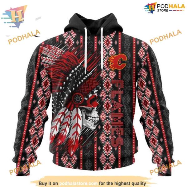 Special Skull Native Design NHL Calgary Flames Hoodie 3D Sweatshirt