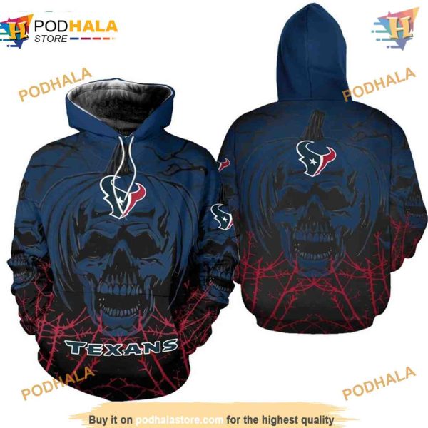 Spooky Style Houston Texans 3D Hoodie Pumpkin Skull Sweatshirt